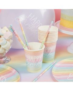 8 Eco Rainbow 'Happy Birthday' Paper Cups