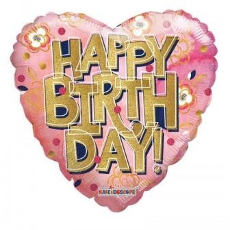 Happy Birthday Heart Gold Text Foil Balloon - 18" 