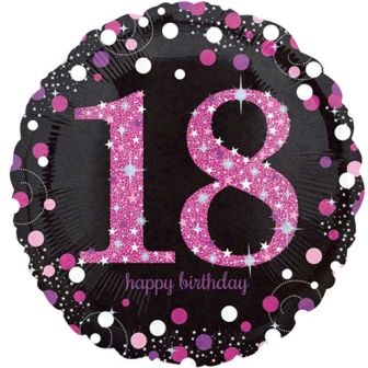 18th Pink and Black Balloon