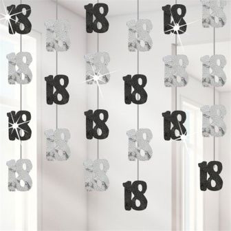 18th Birthday Black Hanging String Decorations - 6pk
