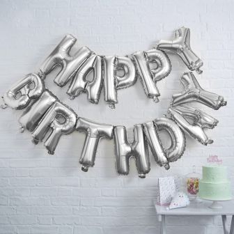 Silver Happy Birthday Foil Balloon Bunting