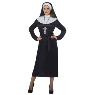 Nun Costume Black with Dress Belt & Headdress