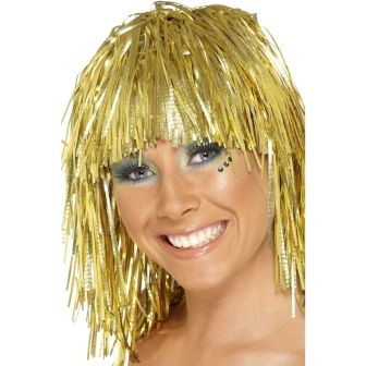 Cyber Tinsel Wig Gold Metallic