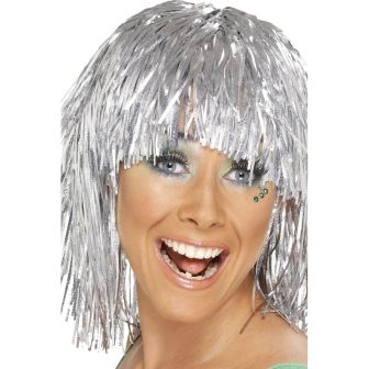 Cyber Tinsel Wig Silver Metallic