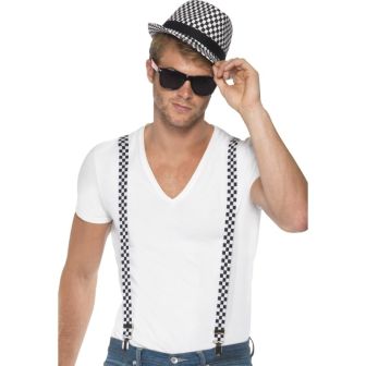 Ska Two Tone Instant Kit Black & White with Braces and Hat