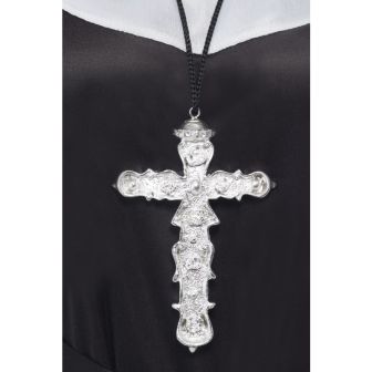 Ornate Cross Pendant Silver on Black Cord