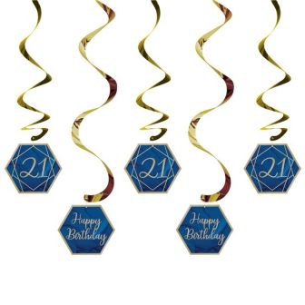 21st Birthday Navy & Gold Hanging Swirls