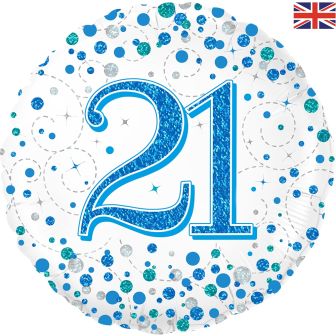 21st Sparkling Fizz Birthday Blue Holographic - 18''