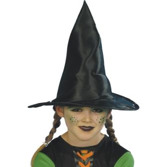 Witch Hat Child Black Shiny Fabric 30cm Diameter