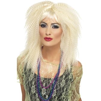 80s Trademark Crimp Wig Blonde Layered Long with Fringe