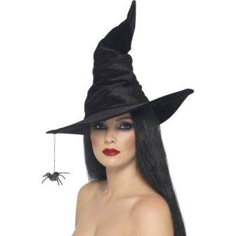 Witch Hat Black Velour with Spider
