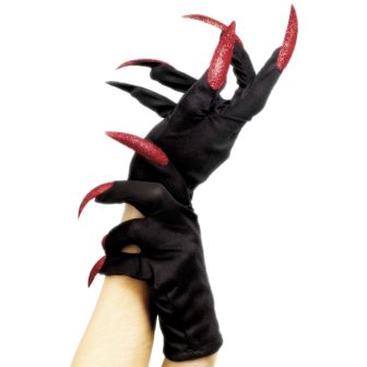 Halloween Gloves Black with Glitter Nails