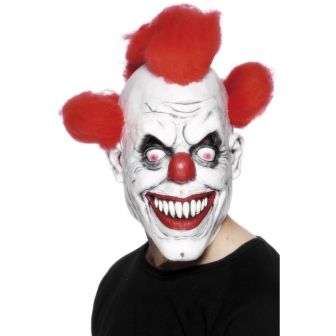 Clown 3/4 Mask Red & White with Hair