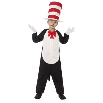 Cat in The Hat Costume Black with Jumpsuit Hat & Gloves