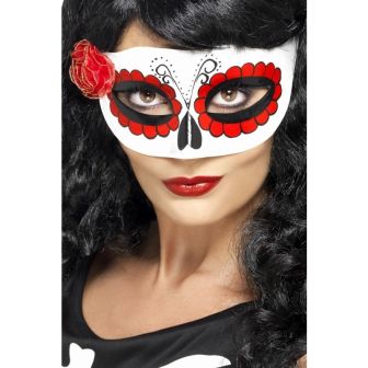 Mexican Day Of The Dead Eyemask White & Red with Rose