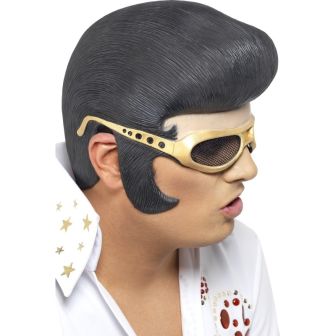 Elvis Headpiece Black with Hair & Gold Shades
