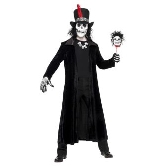 Deluxe Voodoo Man Costume Black with Jacket Stick Hat Mask Hair & Necklace