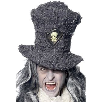 Gravedigger Top Hat Grey with Skull Emblem