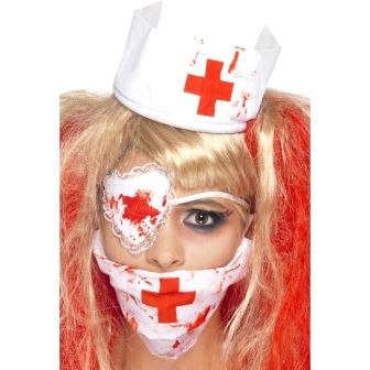 Bloody Nurse Kit White with Mask Headpiece & Eyepatch