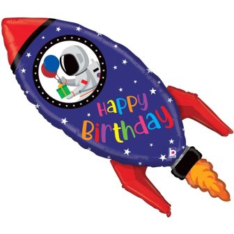 Happy Birthday Large Shape Rocket Foil Balloon - 40" 