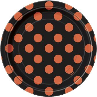 Black & Orange Polka Dot Paper Plates - 8pk