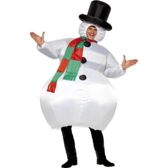 Inflatable Snowman Costume White with Bodysuit Hat Scarf & Self Inflating Fan