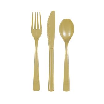 Gold Reusable Plastic Cutlery - 18pk