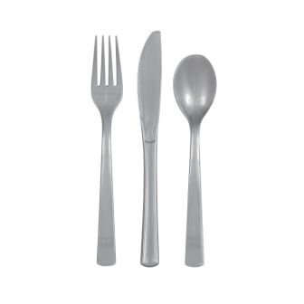 Silver Reusable Plastic Cutlery - 18pk