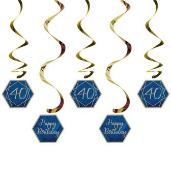 40th Birthday Navy & Gold Hanging Swirls