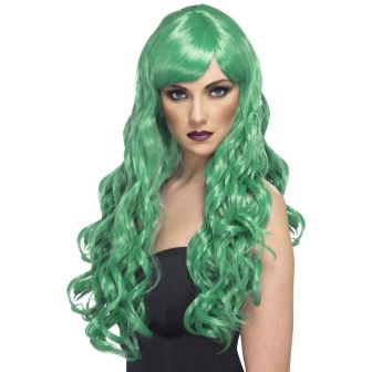 Desire Wig Green Long Curly with Fringe