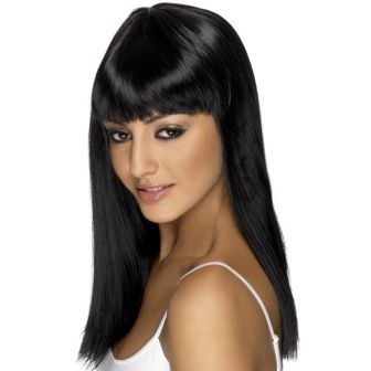 Glamourama Wig Black Long Straight with Fringe