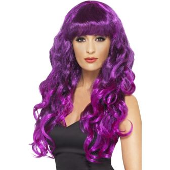 Siren Wig Purple Long Curly & with Fringe