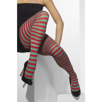 Opaque Tights Red & Green Striped