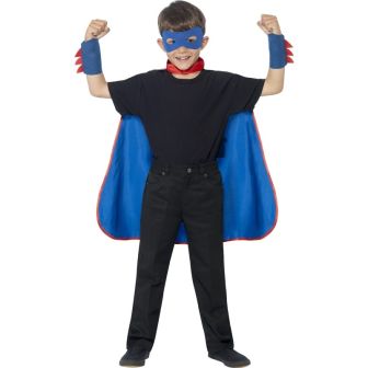 Super Hero Kit Blue with Cape Eye Mask & Cuffs