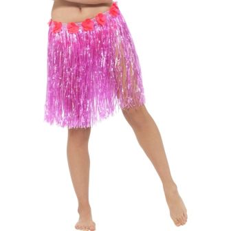 Hawaiian Hula Skirt with Flowers Neon Pink