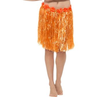 Hawaiian Hula Skirt with Flowers Neon Orange 