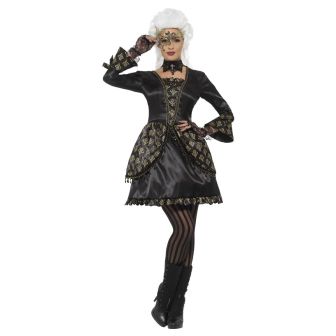 Deluxe Masquerade Costume Black & Gold with Dress