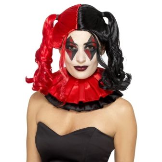Twisted Harlequin Wig Black & Red with Bunches