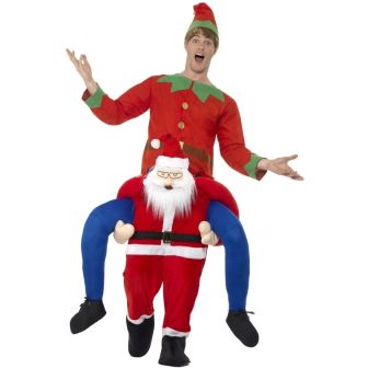 Piggyback Santa Costume Red One Piece Suit with Mock Legs