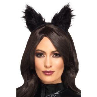 Long Pile Fur Cat Ears Black