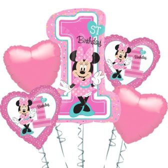 Minnie Mouse 1st Birthday Balloon Bouquet - 5pk 