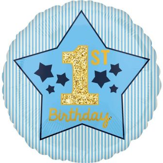 1st Birthday Blue & Gold Balloon - 18" Foil