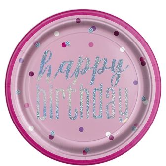 Happy Birthday Pink Prismatic Paper Plates - 8pk