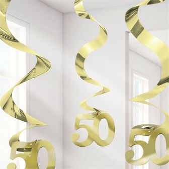 50th Gold Hanging Swirls Party Decoration