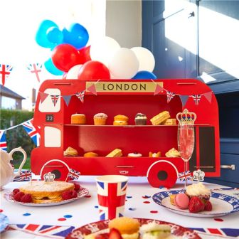 Red London Bus Cupcake & Sandwiches Stand