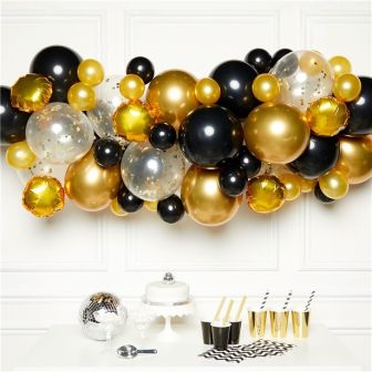 Gold & Black Latex Balloon Arch Garland