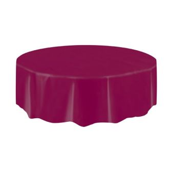Burgundy Round Plastic Table Cover - Each
