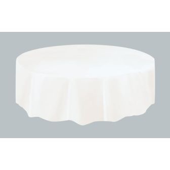 White Round Plastic Table Cover - Each