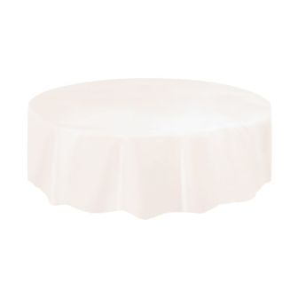 Ivory Round Plastic Table Cover - Each