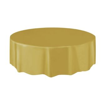 Gold Round Plastic Table Cover - Each